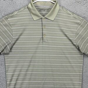 Nike Dri-Fit Men Golf Polo Shirt Medium Light Gray Striped Swoosh Rugby Athletic